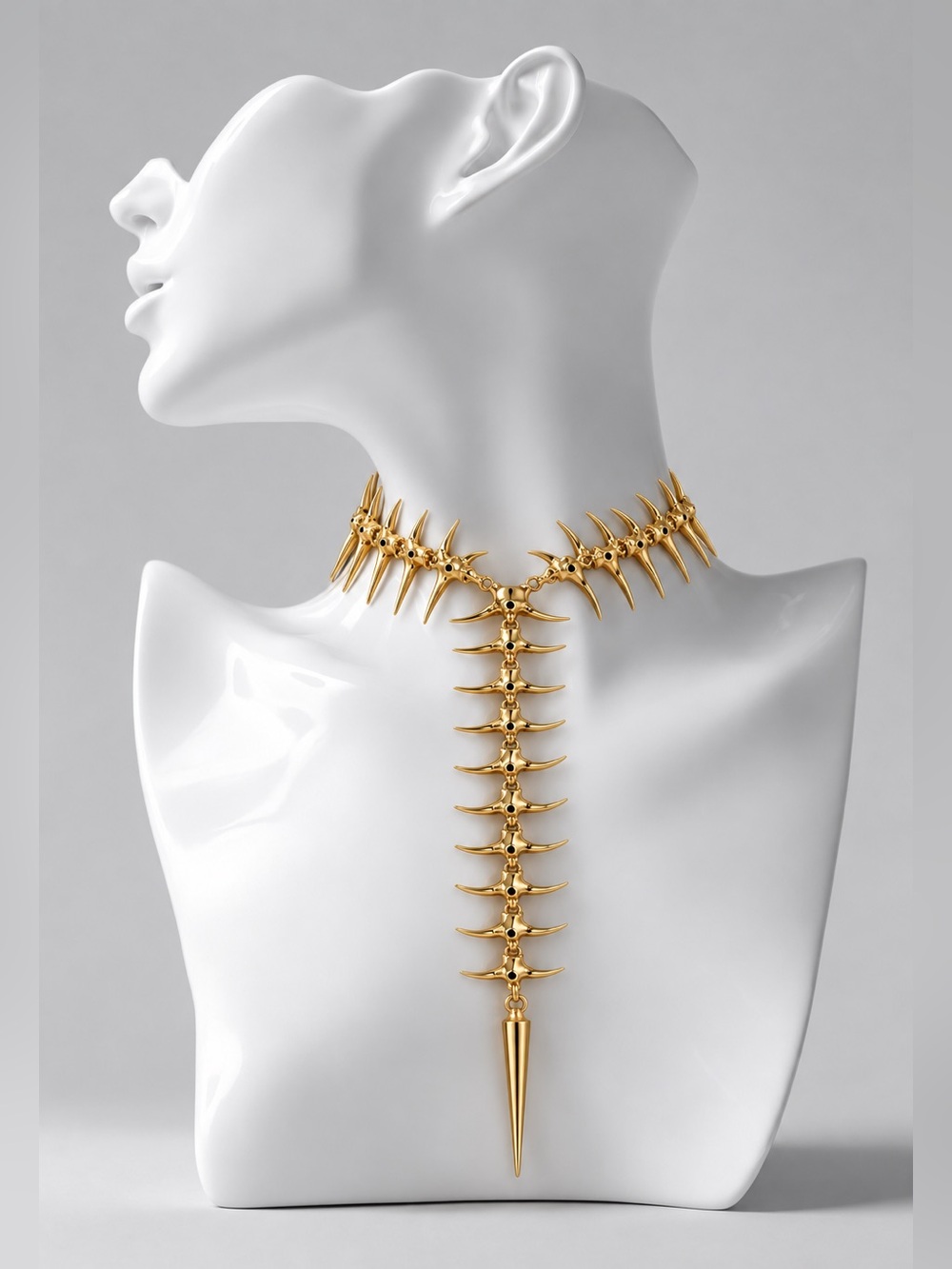 Gold Spine Spike Choker Necklace